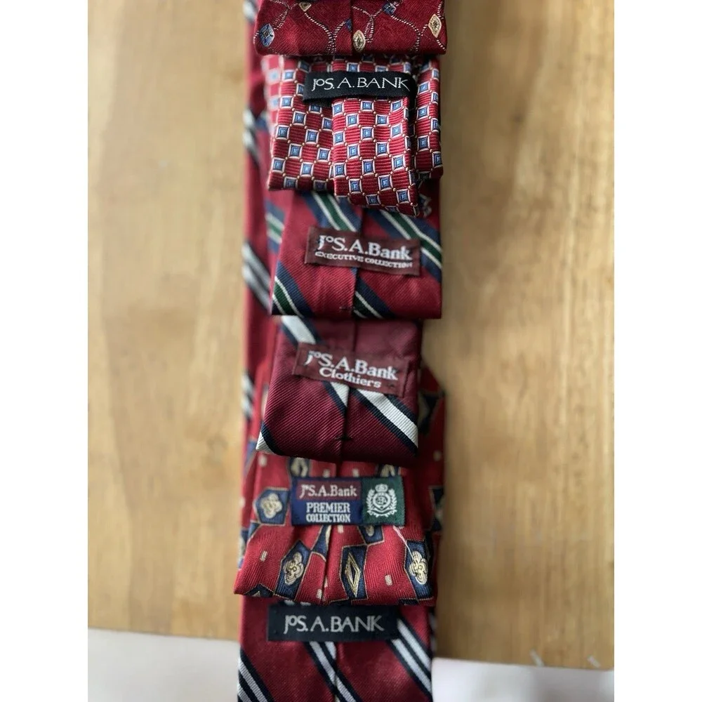 y2k Jos. A. Bank Classic Vintage Silk Tie Lot 7pc Red Blue Green Striped Geo